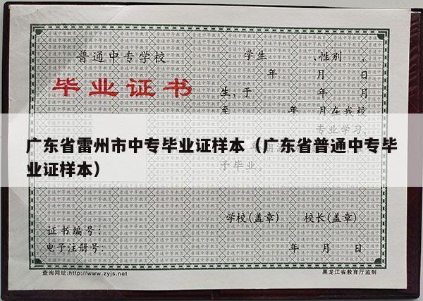 广东省雷州市中专毕业证样本（广东省普通中专毕业证样本）