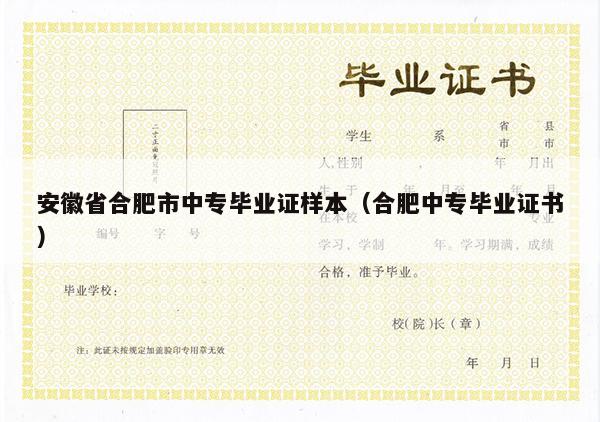 安徽省合肥市中专毕业证样本（合肥中专毕业证书）
