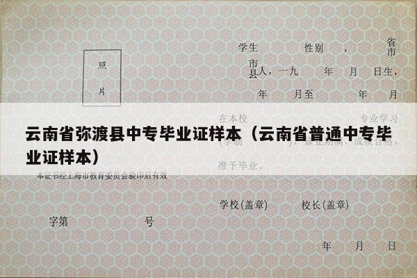 云南省弥渡县中专毕业证样本（云南省普通中专毕业证样本）