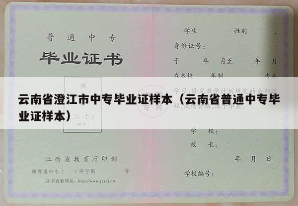 云南省澄江市中专毕业证样本（云南省普通中专毕业证样本）