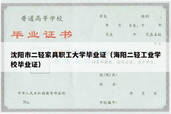 沈阳市二轻家具职工大学毕业证（海阳二轻工业学校毕业证）